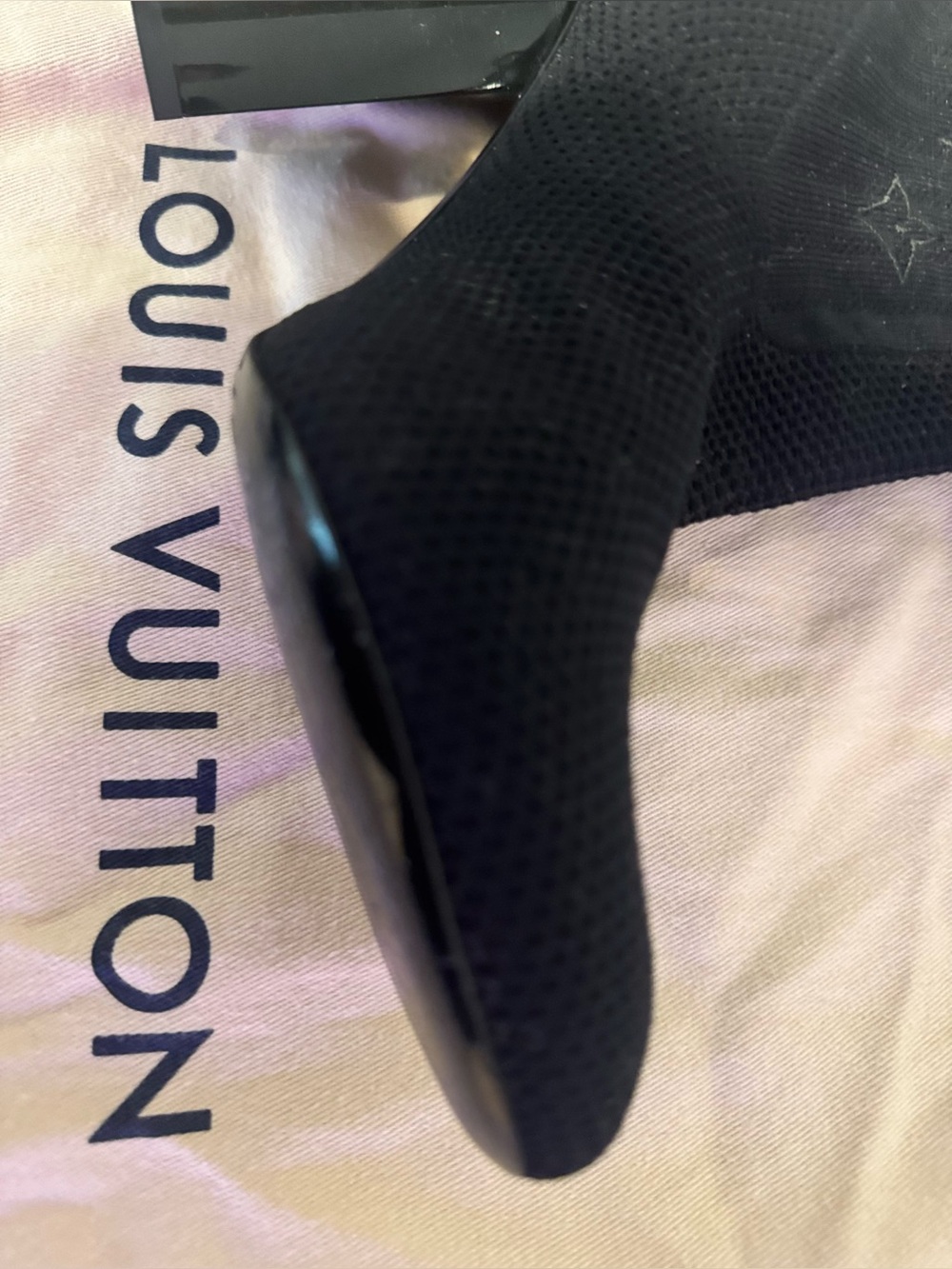 Louis Vuitton Black Knit Sock Booties with Chunky Patent Block Heel - Picture 8 of 11